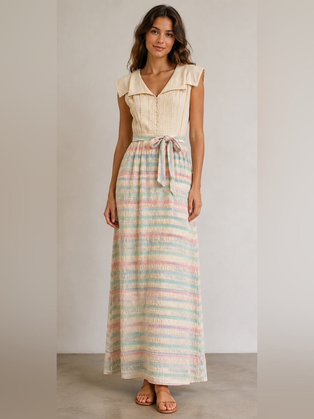 Vintage COCO California Prairie Midi Dress Lace Boho Cottagecore Pleated Tie
